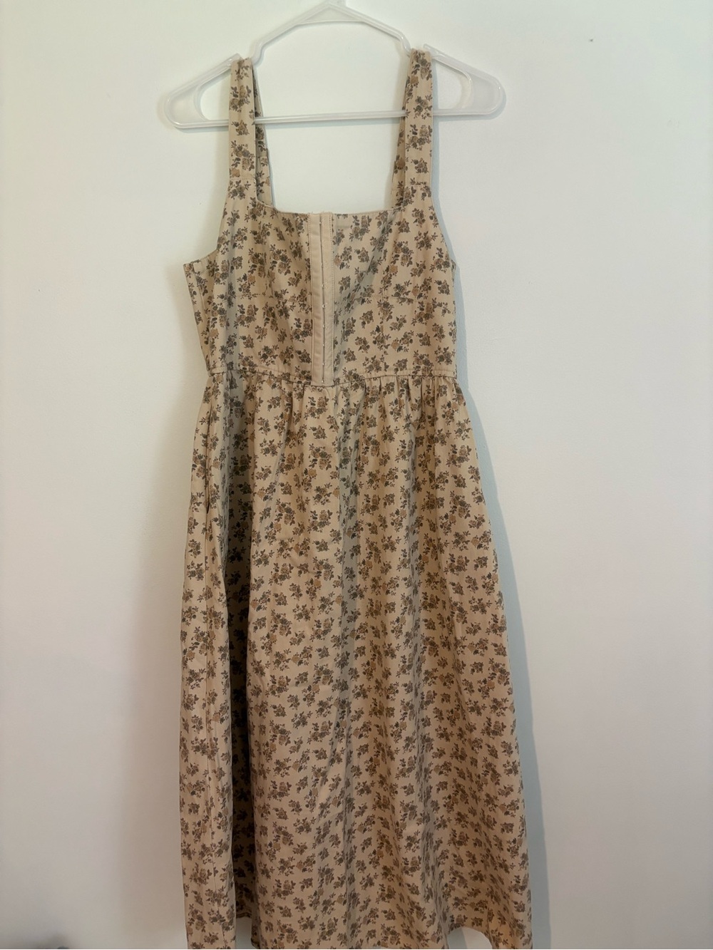 Moon River Anthropologie Beige Floral A-line Midi Dress Cottagecore Girlhood - Picture 4 of 10